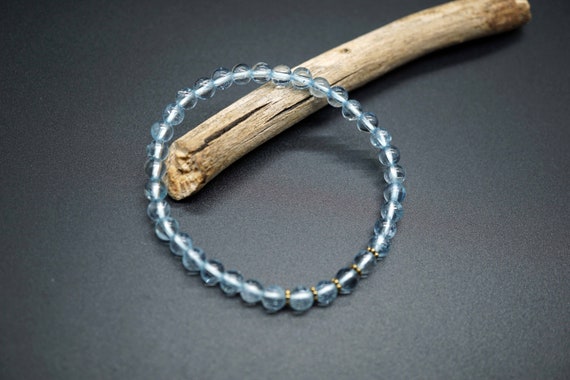 Genuine Aquamarine Bracelet, Good Quality Aquamarine, Blue Aquamarine Beaded Bracelet 5mm