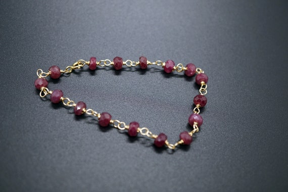 Natural Ruby Bracelet, Rondelle Ruby Gold Chain Bracelet 5.5mm