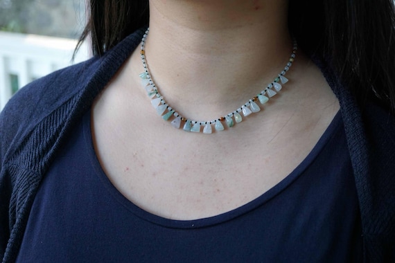 Natural Jade Bead Necklace, Multi-color Jade Necklace, Hand Knotted Jade Necklce, Lotus Charm Jade Necklace 16''