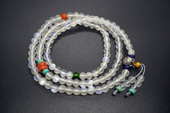 Rainbow Moonstone Prayer Bracelet, 108pcs Prayer Bracelet, 3 Strands Bracelets