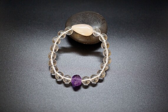 Natural Clear Quartz Bracelet Rock Crystal Smooth Round Stretch Bracelet 8mm Amethyst Nugget