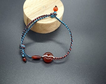 Donut Carnelian Cord Bracelet Knotted Carnelian Adjustable Handmade Bracelet 13mm