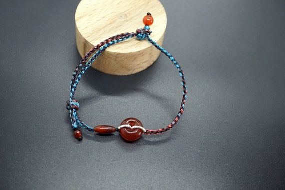 Donut Carnelian Cord Bracelet Knotted Carnelian Adjustable Handmade Bracelet 13mm