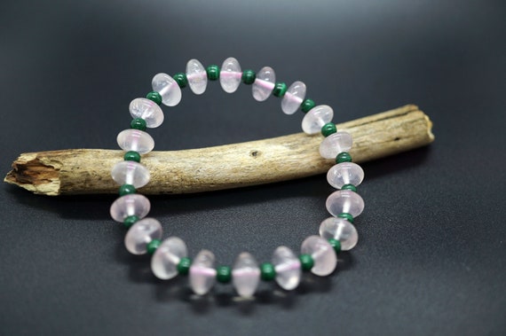 Natural Rose Quartz Bracelet, Malachite Sequence Breacelet, Donut Rose Quartz, 9mm