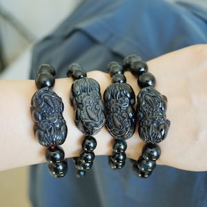 Natural Obsidian Money Pixiu Bracelet,  Rainbow Obsidian Piyao Adjustable Bracelet 10mm/12mm