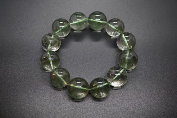 Genuine Round Green Phantom Quartz Beaded Bracelet Green Lace Quartz 18MM For Him