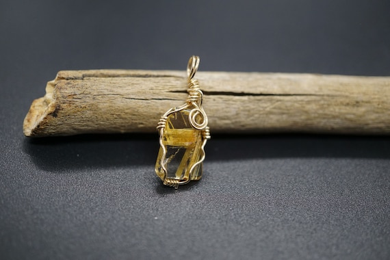 Natural Gold Rutilated Quartz Charm, Delicate Quartz Pendant, Handmade Rutilated Quartz