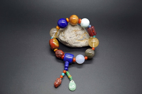 Multi Gemstone Bead Bracelet, One of a Kind Statement Bracelet, Large Bead Mixed Stone Bracelet, Nanhong Bracelet