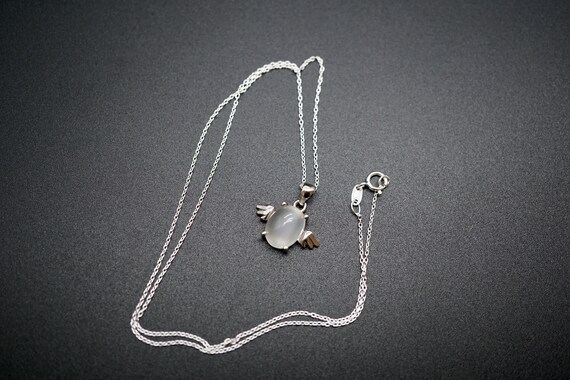 Moonstone Angle Pendant, Silver Moonstone Necklace, June Birthstone Necklace, 16 inch