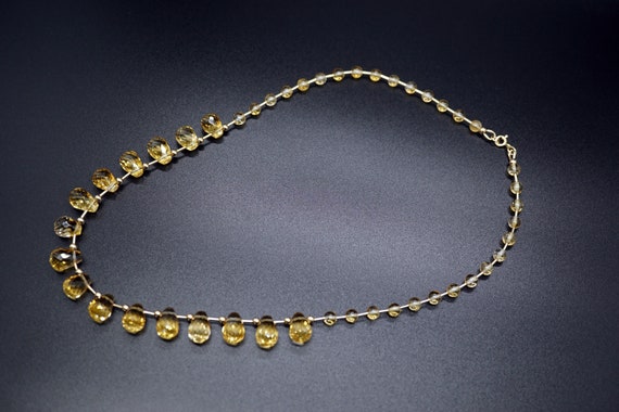 Teardrop Citrine Necklace, Briolette Citrine Necklace, Citrine Beaded Necklace 18''