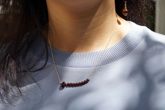 Collier Perles De Culture & Grenat Plaqué Or 14k Fait Main - Neuf, Idéal Mariage