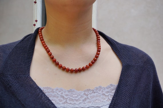 Natural South Red Agate, (Nanhong), Chinese Agate Necklace, Persimmon Red Bead Necklace, 8mm
