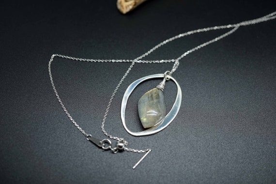 Labradorite Pendant, Sterling Silver Labradorite, Abstract Labradorite Charm Necklace