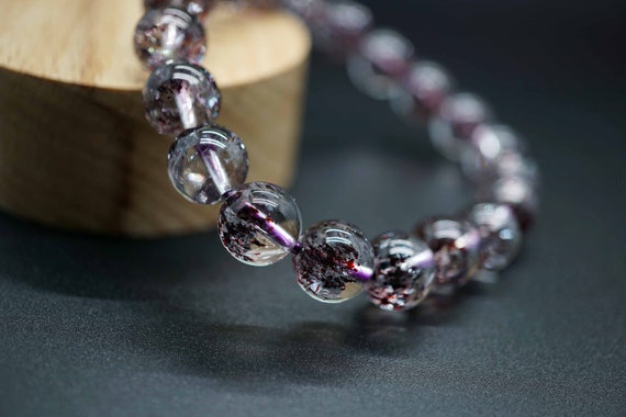 Genuine Strawberry Beaded Bracelet, Purple Strawberry Bracelet, Rare Quality Strawberry Quartz, Half Inclusion Bead, 9.5mm