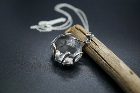 Natural Round Silver Rutilated Quartz Pendant 27mm*22mm Silver Hair Quartz Charm