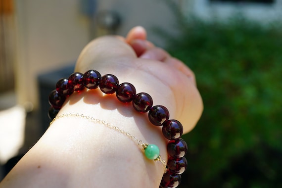 Real Almandine Garnet, Garnet Beaded Bracelet, January Birthstone Bracelet 9mm