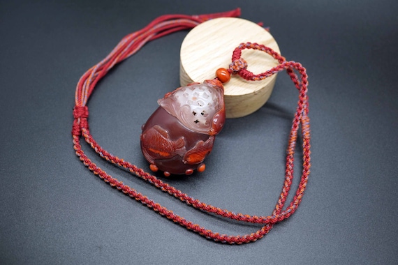 Natural South Red Agate Pendant, Chinese Agate Pendant, Red Nanhong Pendant, Fish Basket Pendant