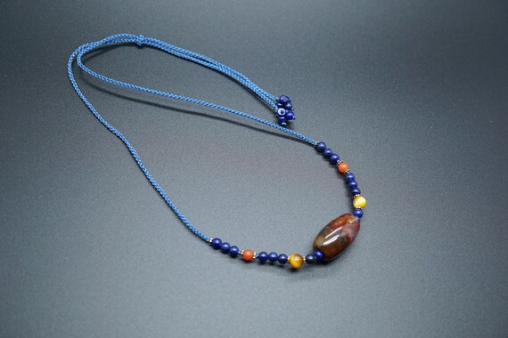 Genuine Multi-colored Agate Pendant, Nanhong In Handmade Necklace, Adjustable Necklace