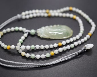 Collar con colgante de jade natural tallado: dije de cuentas ajustable