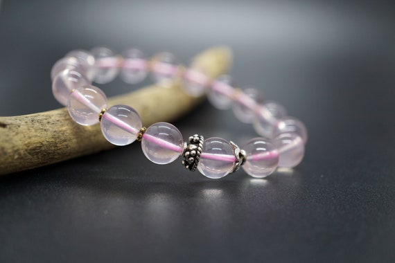 Starlight Rose Quartz, Natural Rose Quartz Bracelet,  Pink Quartz Bracelet, 9mm Grade AAA