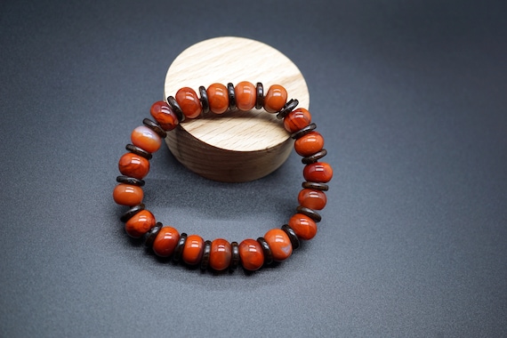 Natural South Red Agate, (Nanhong) Chinese Agate, Persimmon Red Bead Bracelet, Red Rondelle Bracelet