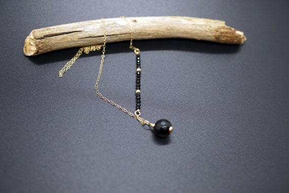 Black Faceted Tourmaline Necklace, Designed Tourmaline Charm Necklace, Black Tourmaline Charm