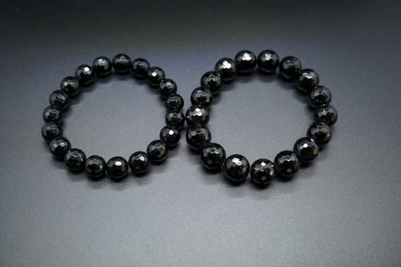 Natural Black Tourmaline, Black Tourmaline Bracelet, Faceted Tourmaline Bracelet, Couple Bracelet, 10mm, 12mm