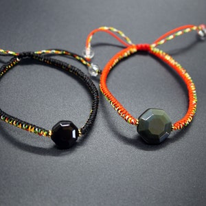 Octagon Obsidian Bracelet: Adjustable Bagua Tibetan Jewelry