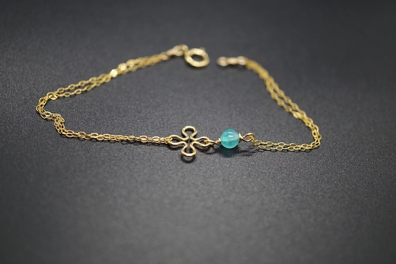 Gold-filled Flower Charm, Amazonite Charm Bracelet, Stackable Bracelet, Chain Charm Bracelet
