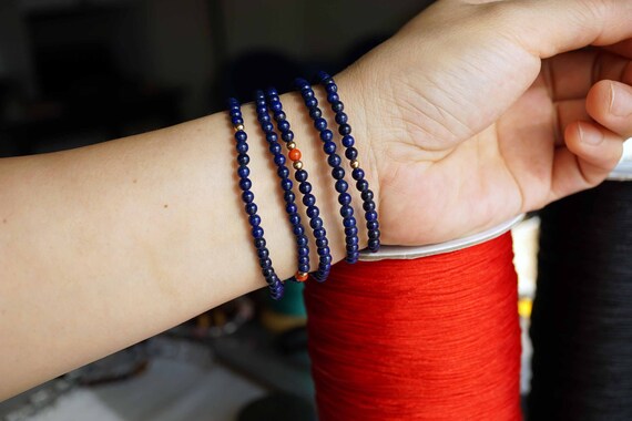 Lapis Lazuli Prayer Bead, Blue Lapis Bracelet, Mala Bracelet, 5 Layers Lapis Bracelets, 3.8mm