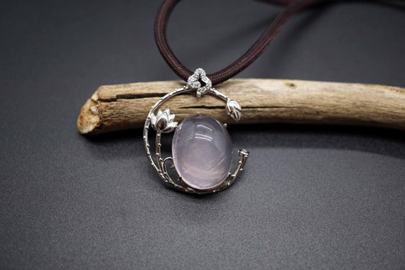 Natural Rose Quartz Pendant, Oval Cabochon Rose Quartz Charm, Silver Open Circle Pendant, Elegant Rose Quartz Charm