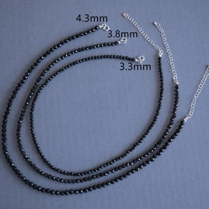 Faceted Black Tourmaline Necklace, Sterling Silver Adjustable Necklace, October Birthstone Gift, 4.3/3.8/3.3mm