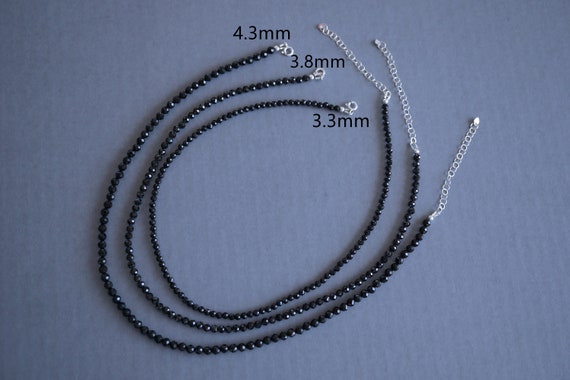 Faceted Black Tourmaline Necklace, Sterling Silver Adjustable Necklace, October Birthstone Gift, 4.3/3.8/3.3mm