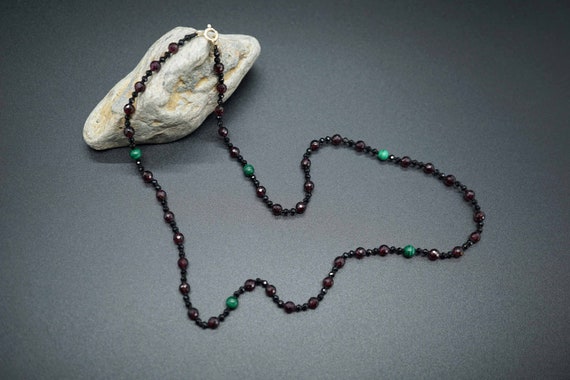 Garnet Necklaces, Black Tourmaline Necklace, Malachite Necklace, Knotted Bead Necklace