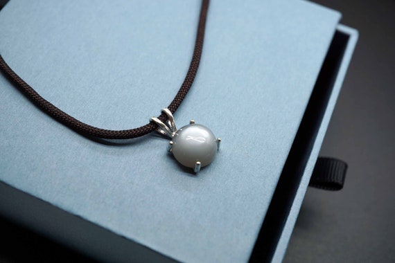 Gray Moonstone Charm, Round Gray Gemstone Charm, Silver Gray Charm Necklace 12mm