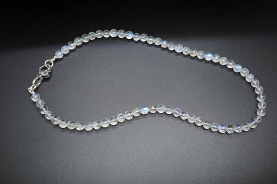 Moonstone Bead Necklace, Rainbow Moonstone Necklace, Pendant Link Necklace, 19 inch