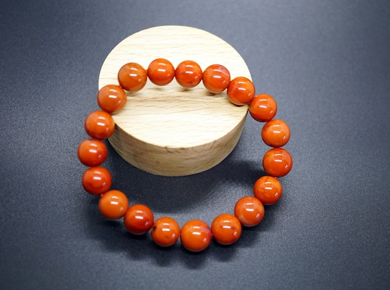 Natural South Red Agate (Nanhong) Chinese Agate Persimmon Red Round Bracelet 10.7mm