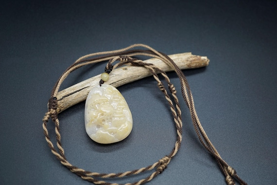 Natural Jadeite Pendant Yellow Carved Jade Pendant Multi-color Jade Charm Necklace