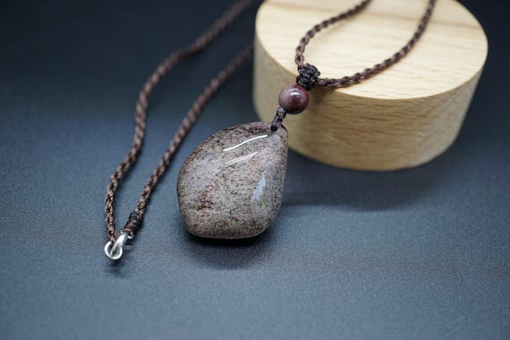 Natural Red Phantom Pendant, Landscape Quartz Pendant, Ghost Quartz Charm, Brown Cord Necklace