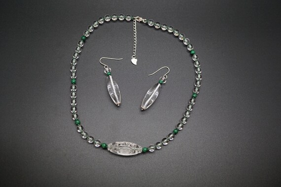 Natural Oval Clear Quartz Necklace, Kontted Quartz Crystal Beaded Necklace, Oval Quartz Dangle Earrings Jewelry