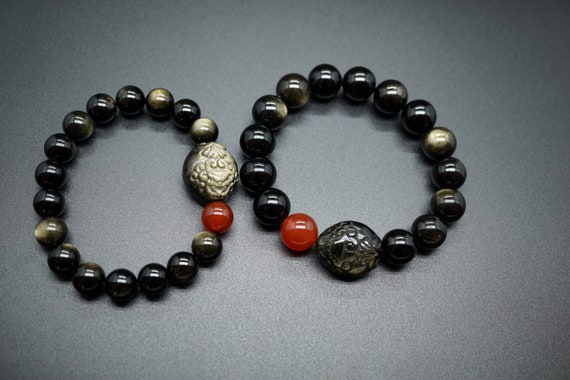 Genuine Golden Obsidian Pixiu Bracelet,  Golden sheen obsidian Piyao Bracelet 10mm/12mm