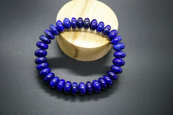 Rondelle Lapis Lazuli Bracelet, Deep Blue Lapis Bracelet, 10mm Lapis Bead