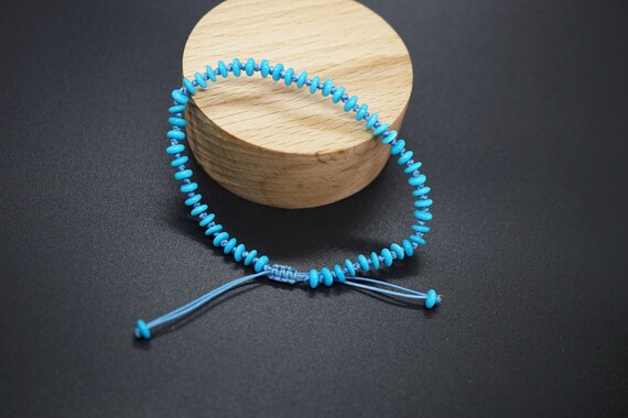 Natural Sleeping Beauty Turquoise Bead Bracelet, Handmade Knot Bracelet, Adjustable-length