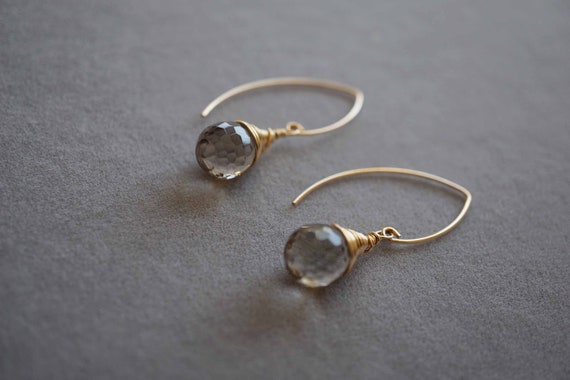 Smoky Quartz Earrings, Gold Filled Ear Wire, Crystal Drop Earrings, Handmade Quatz Earrings