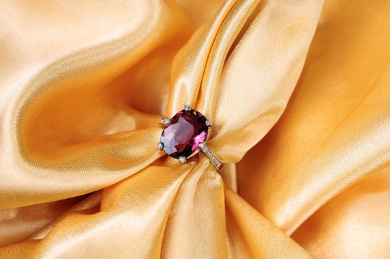 Red Tourmaline Ring, Tournmaline and Diamond Ring,Tourmaline Engagement Ring, 18K White Gold US6.5