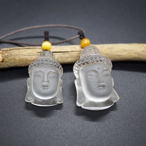 Genuine Clear Quartz Buddha Head Pendant in Adjustable Brown Cord Healing