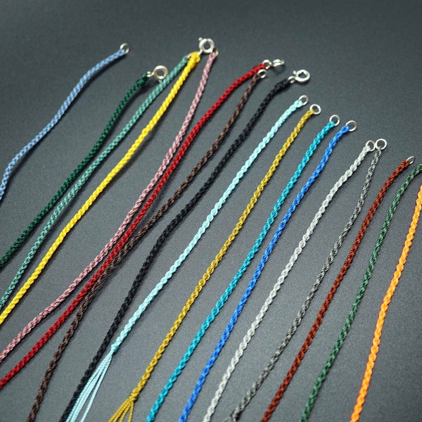 Braided Silk Cord Necklace: Sterling Silver Clasp, Charm Necklace multi color options