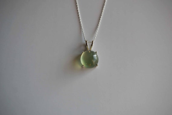 Natural Prehnite Charm, Cabochon Prehnite Pendant, Sterling Silver Necklace Jewelry
