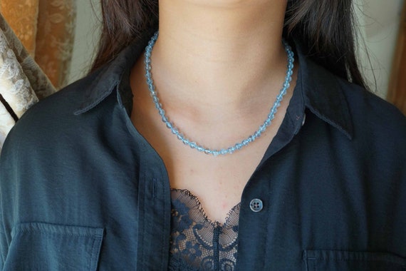 Natural Aquamarine Necklace, Blue Gemstone Necklace, Hand Knotted Aquamarine Necklce, High Quality Aquamarine