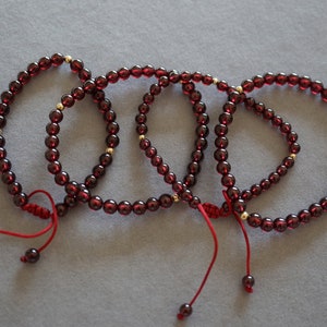 Red Garnet Bead Bracelet: January Birthstone, Gold Filled